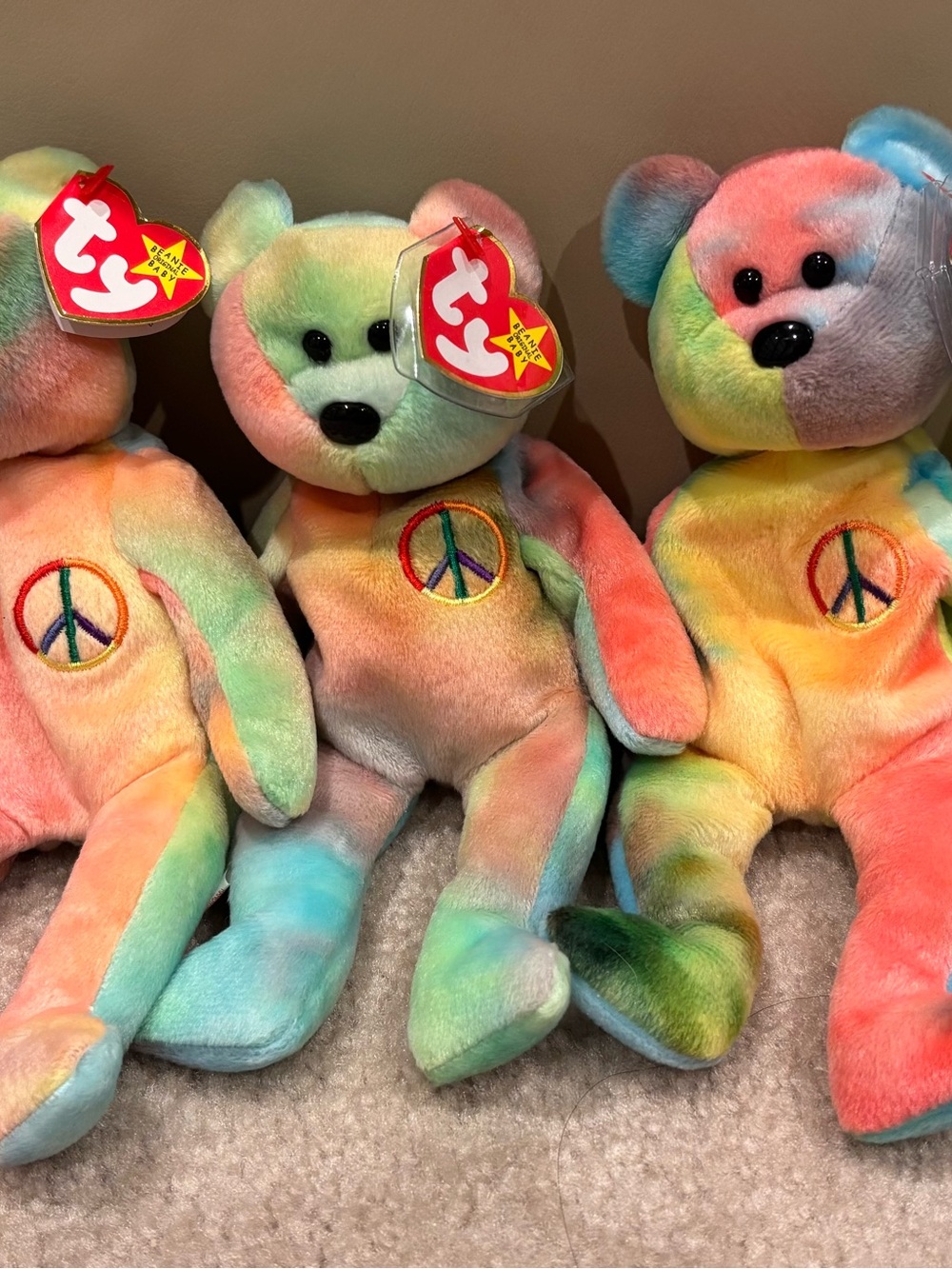 Ty Multicolor Tie-Dye Peace Beanies -  Set of 5 New Old Stock